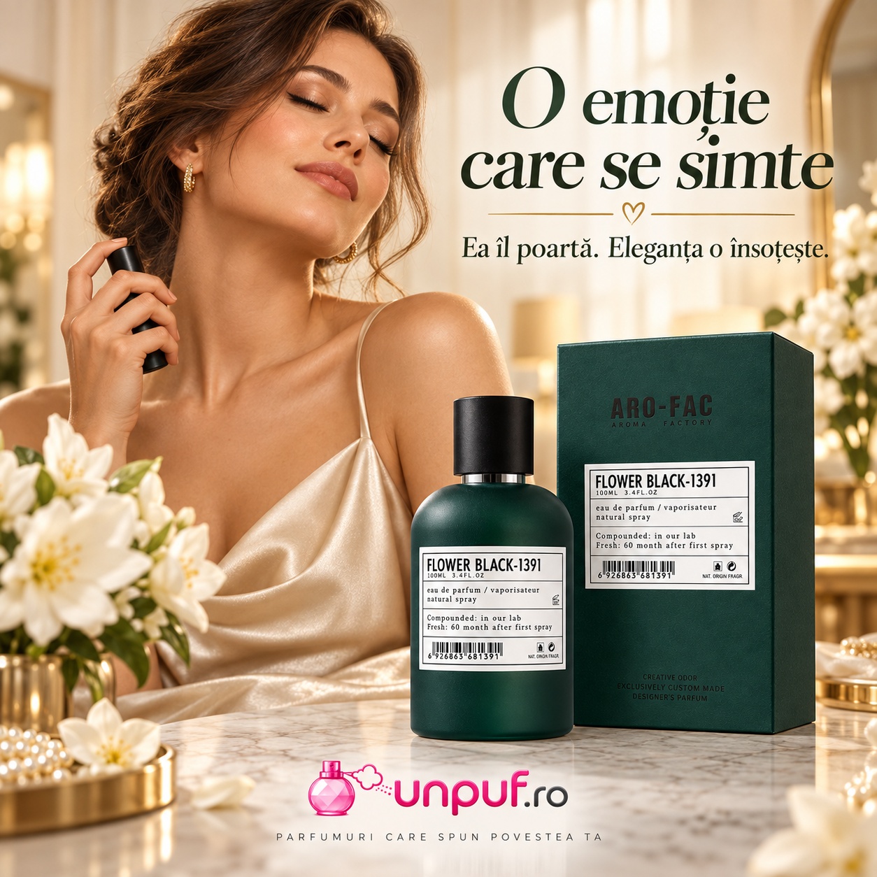 Flower Black Aro-Fac parfum damă elegant feminin și memorabil pentru zi de zi și seară