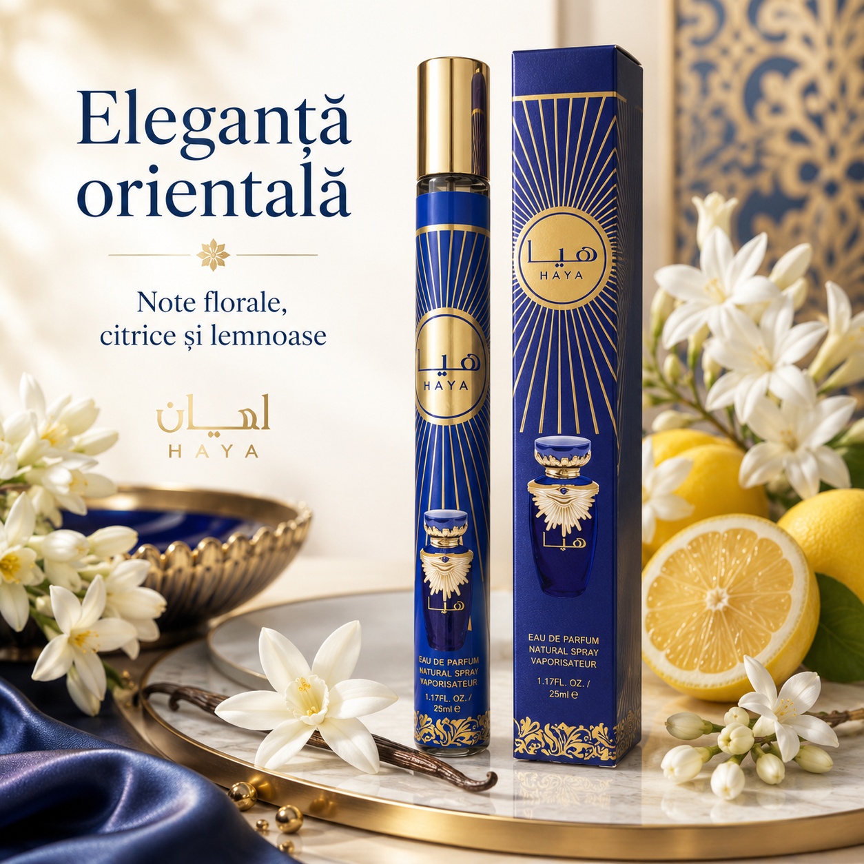 Haya eleganță orientală cu note florale citrice și lemnoase, parfum unisex rafinat