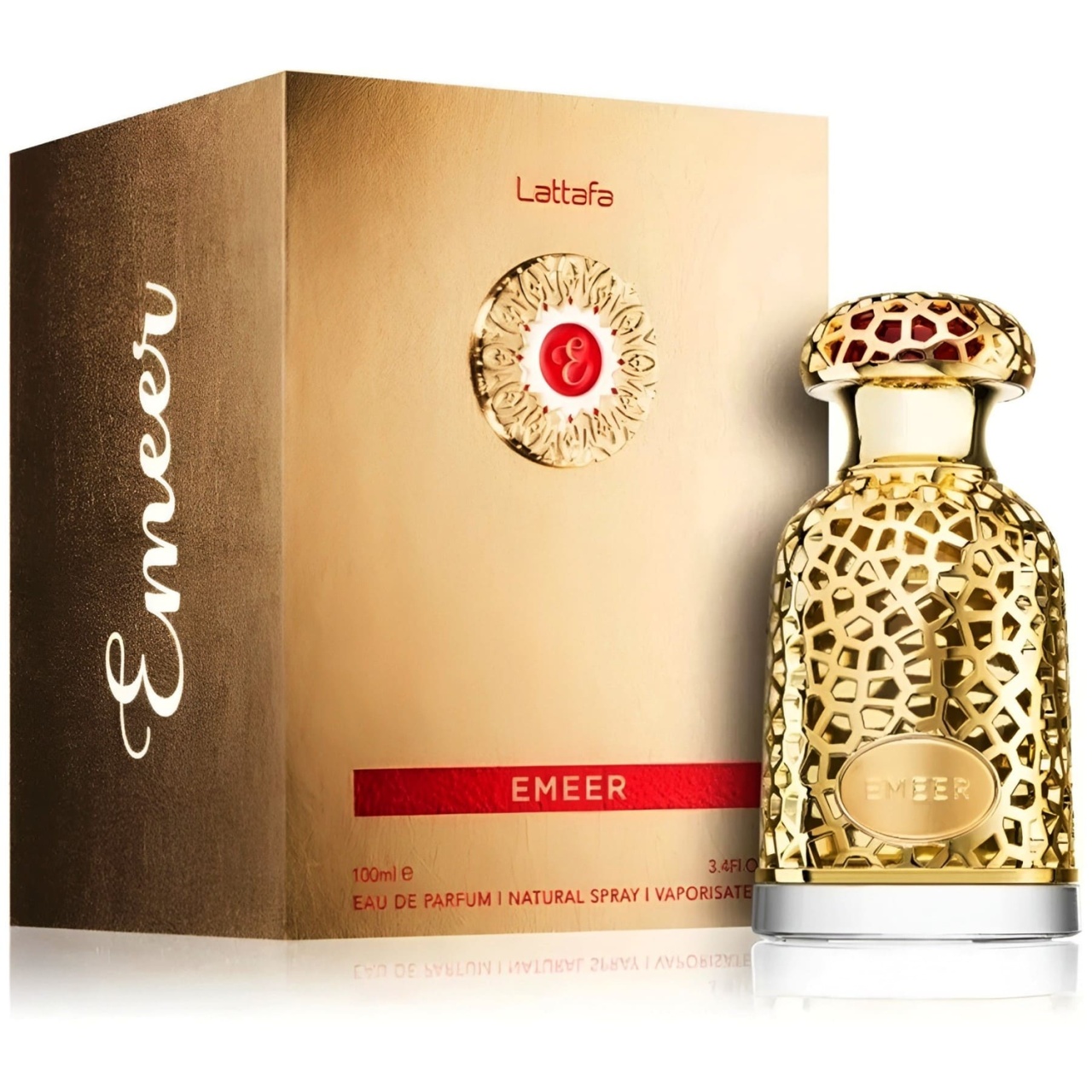 Parfum Lattafa Emeer 100 ml apă de parfum unisex cu flacon original auriu și cutie Lattafa