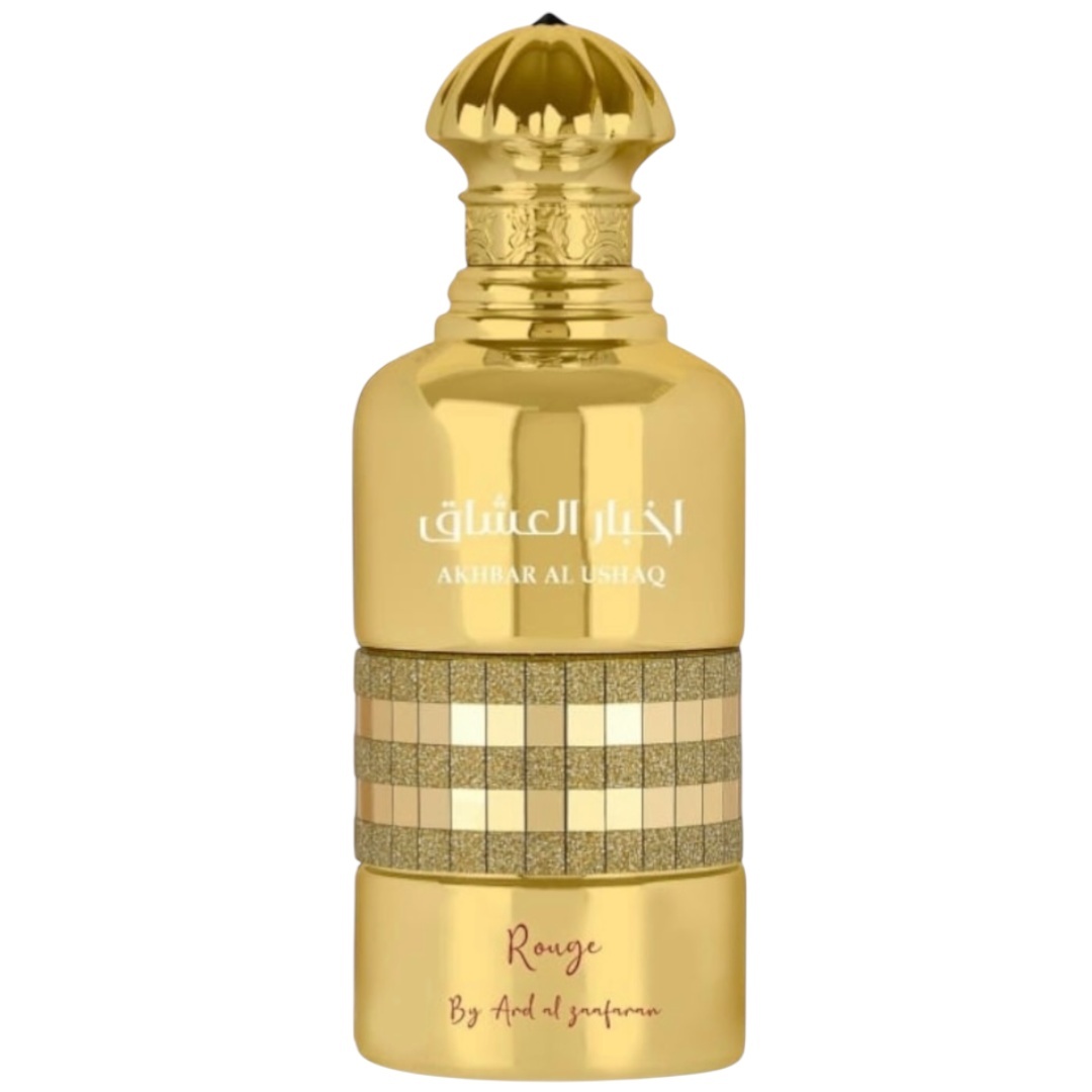 Sticlă Parfum Akhbar Al Ushaq Rouge Ard Al Zaafaran 100 ml pe fundal alb