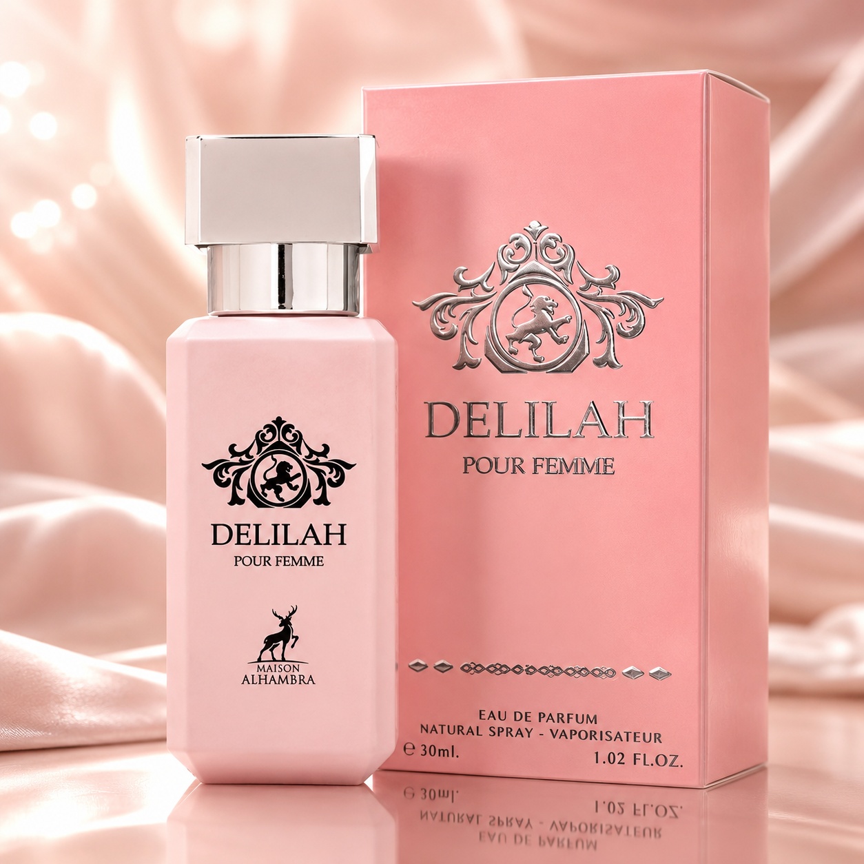 Parfum Arăbesc Alhambra Delilah Pour Femme 30 ml cu sticlă roz și cutie premium roz
