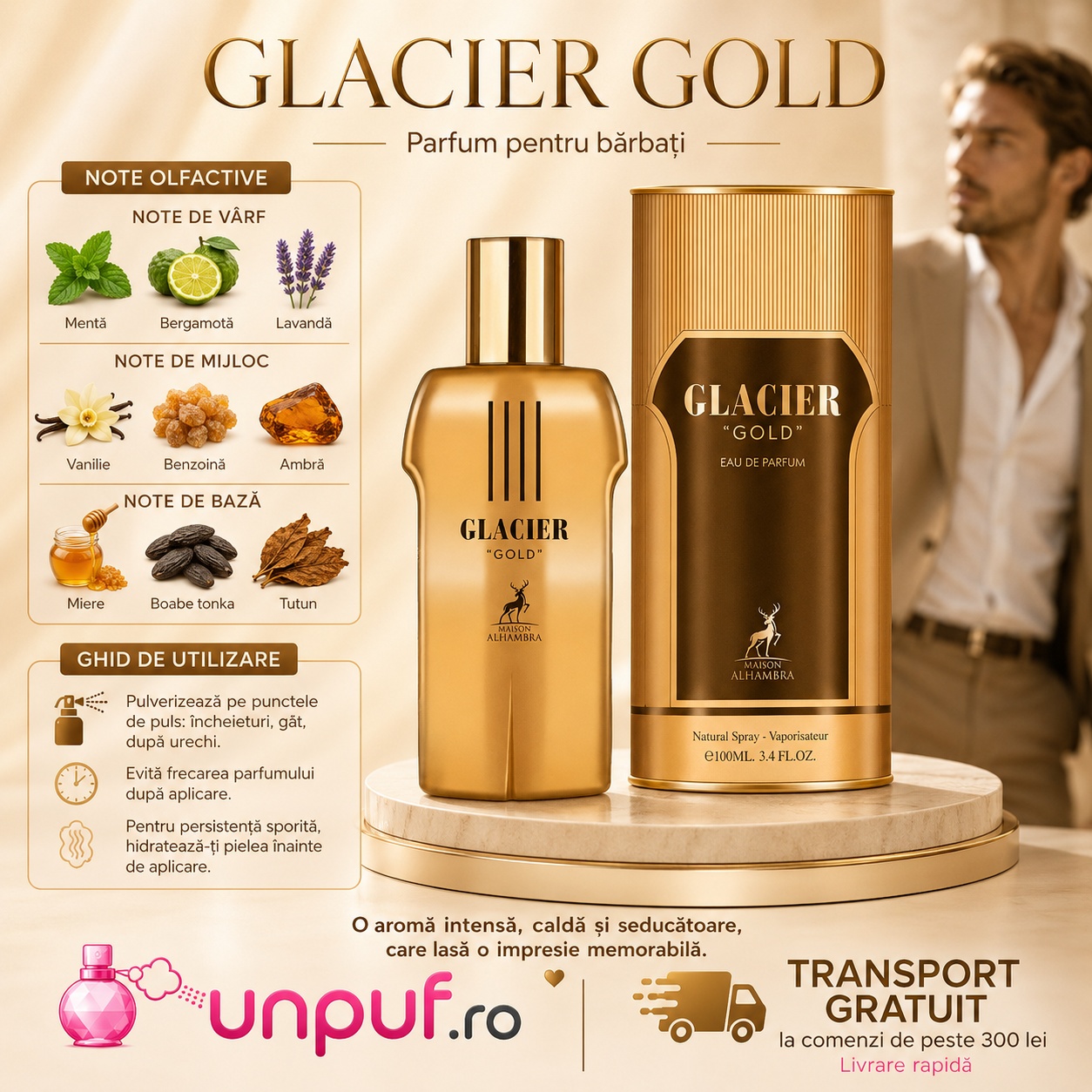 Alhambra Glacier Gold ghid de utilizare parfum bărbătesc oriental ambrat intens