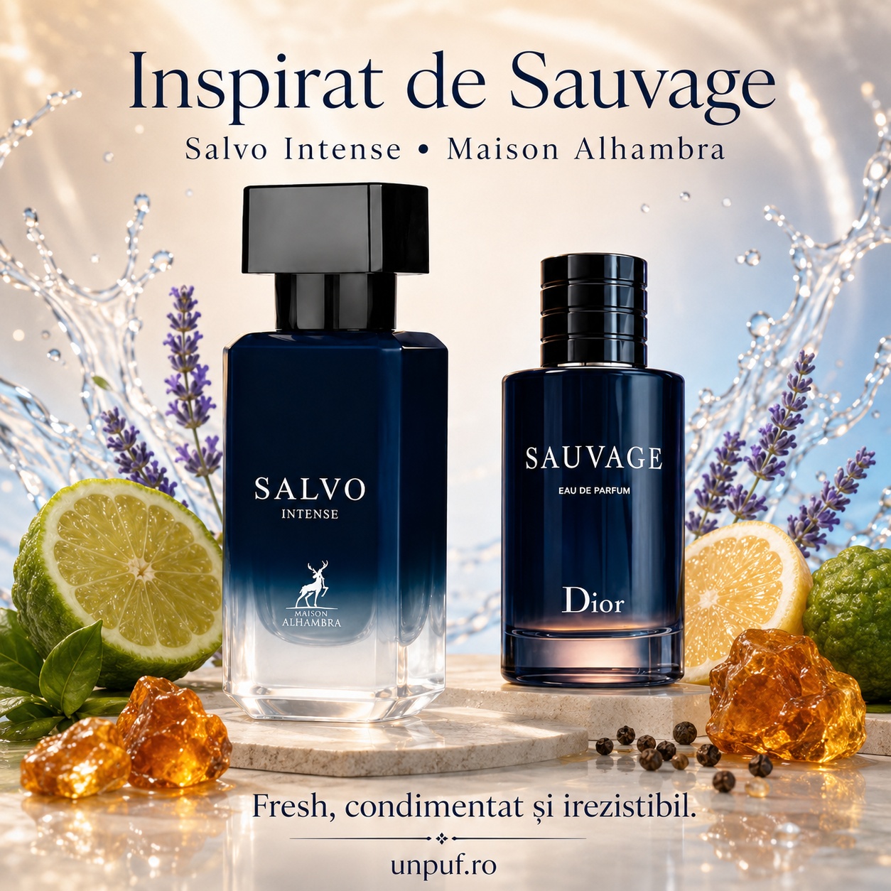 Parfum Alhambra Salvo Intense inspirat de Sauvage, fresh, condimentat și irezistibil