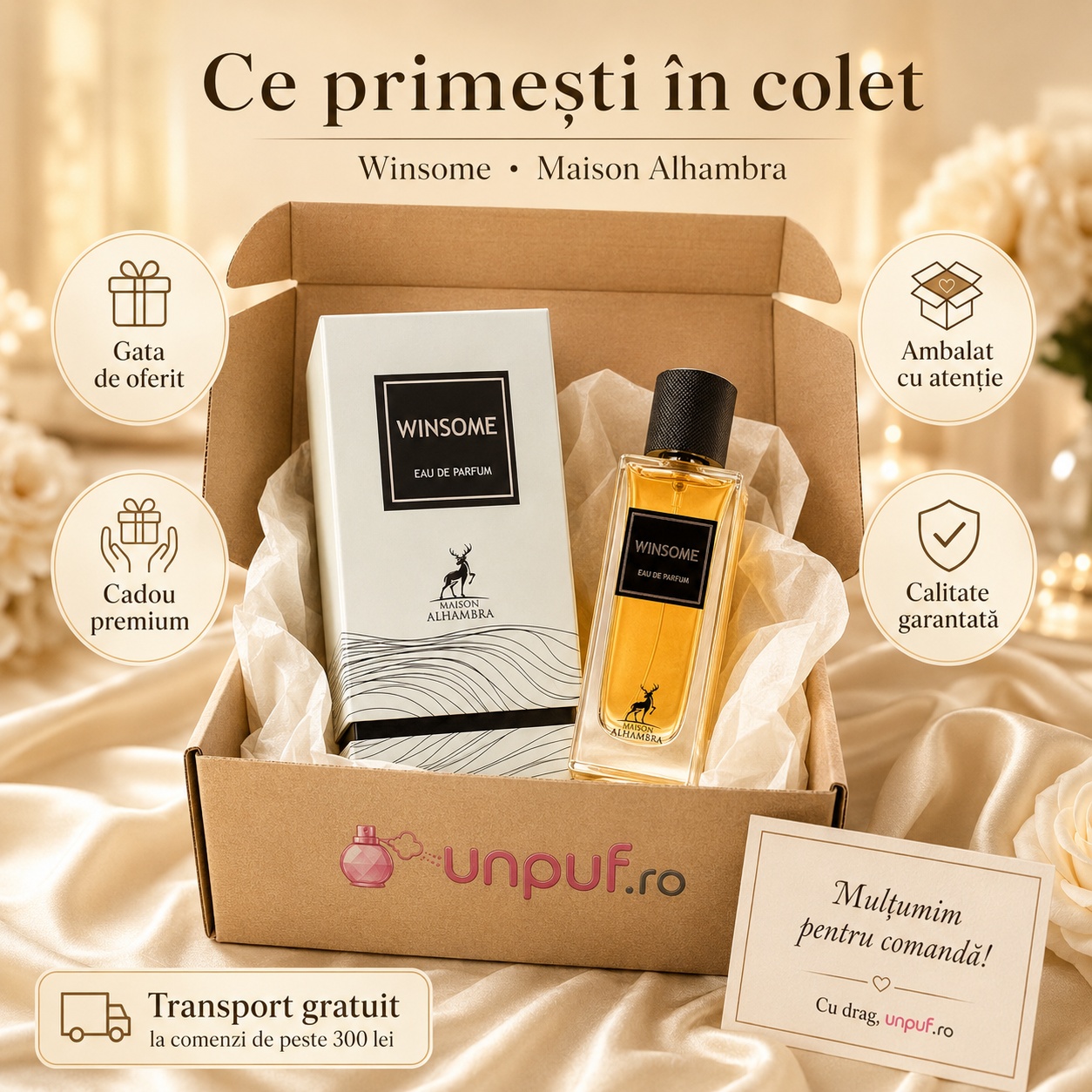 Ce primești în colet Parfum Alhambra Winsome Maison Alhambra 100 ml ambalat cu atenție pentru cadou premium