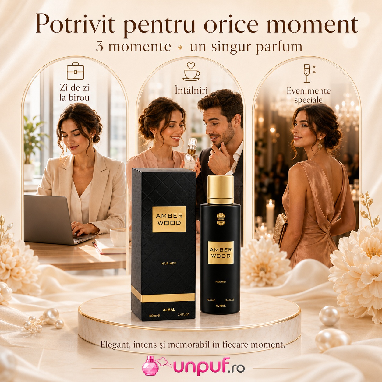 Ajmal Amber Wood Hair Mist potrivit pentru birou, întâlniri și evenimente speciale