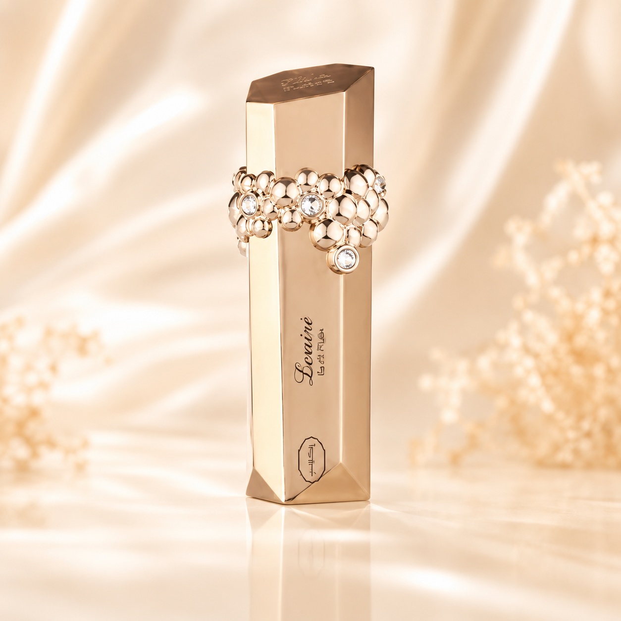 Flacon Flavia Lumine 100 ml auriu cu detalii elegante tip bijuterie și design premium