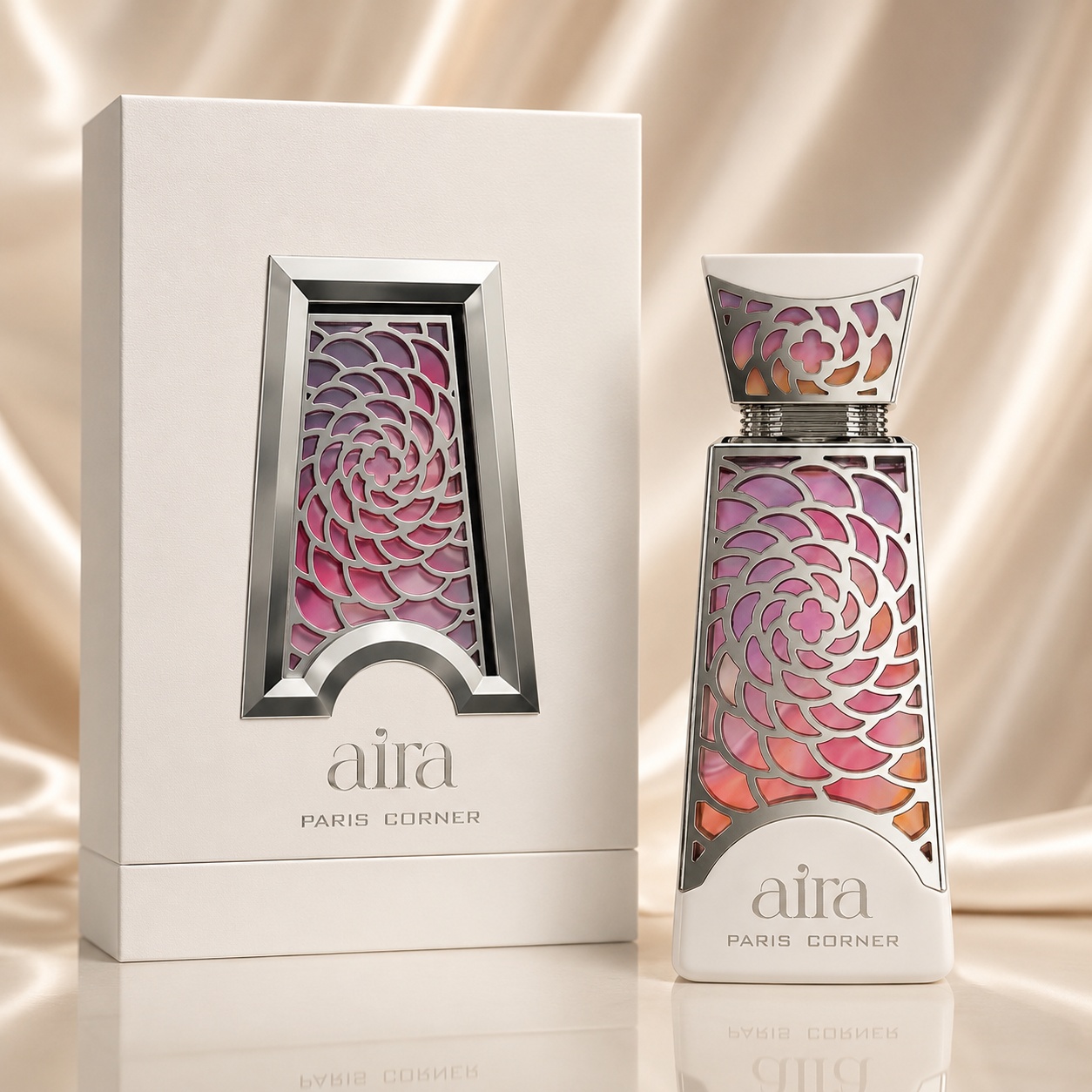 Parfum Arăbesc Paris Corner Aira Eau de Parfum 100ml unisex, sticlă roz argintie și cutie elegantă