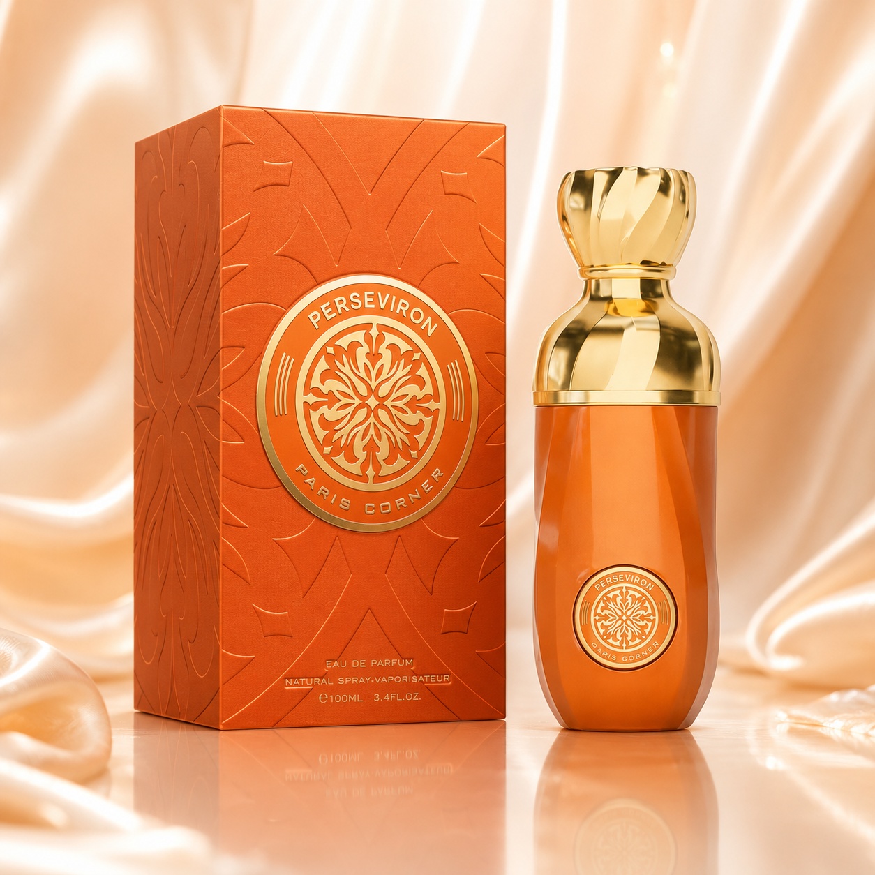 Parfum Arăbesc Perseviron Paris Corner 100 ml Apă de Parfum Unisex cu sticlă portocalie și cutie premium