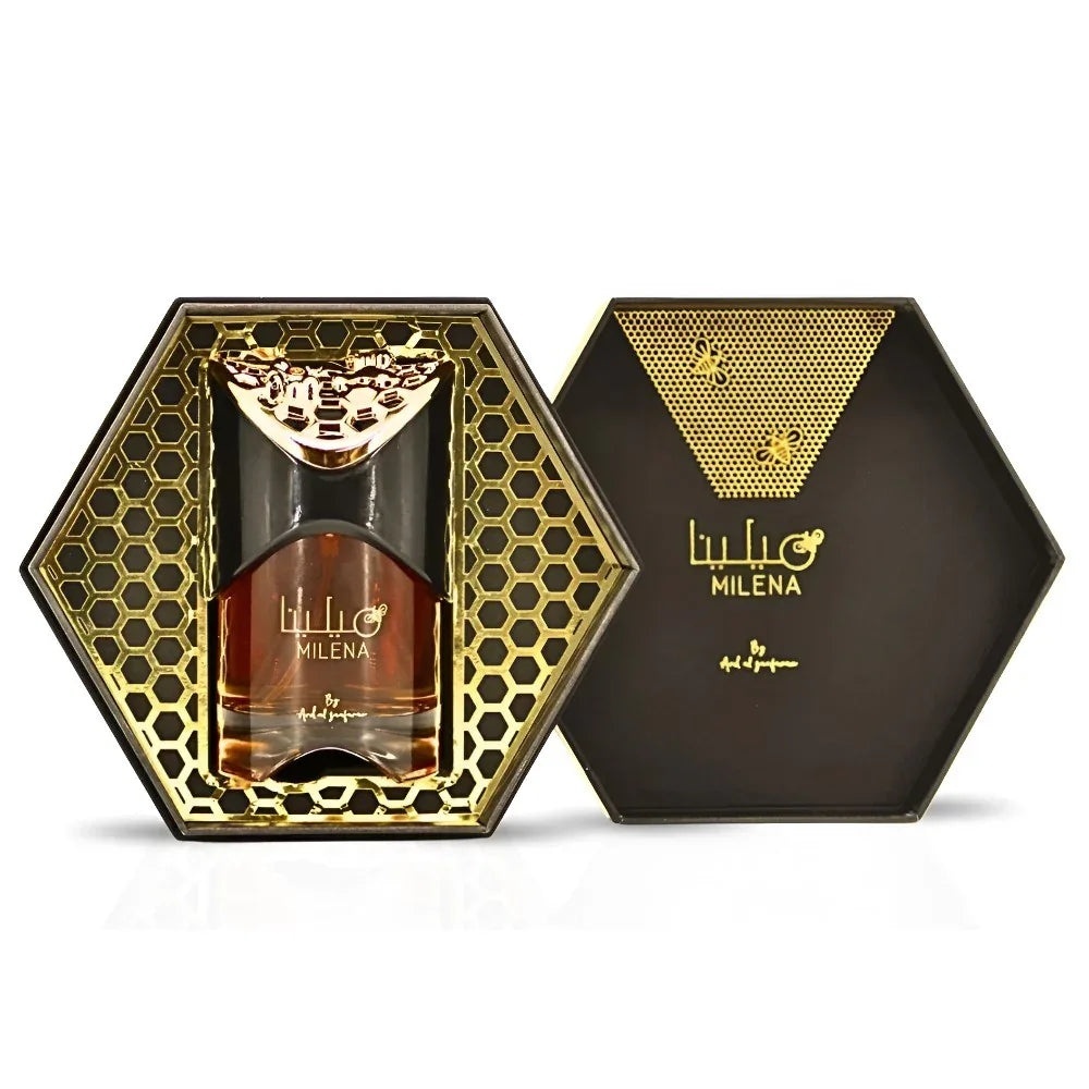 Flacon original Milena Ard Al Zaafaran 100 ml parfum arăbesc de damă cu cutie hexagonală neagră și detalii aurii