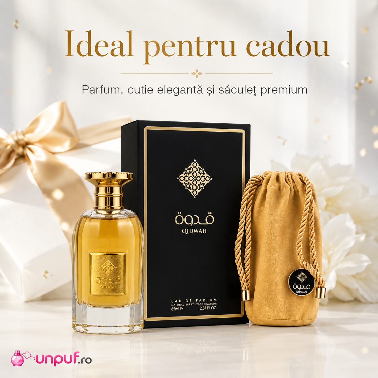 Parfum Ard Al Zaafaran Qidwah ideal pentru cadou, cu parfum, cutie elegantă și săculeț premium