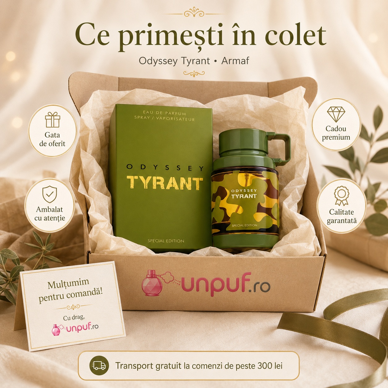 Ce primești &icirc;n colet Armaf Odyssey Tyrant 100 ml parfum original, cutie premium și ambalare atentă