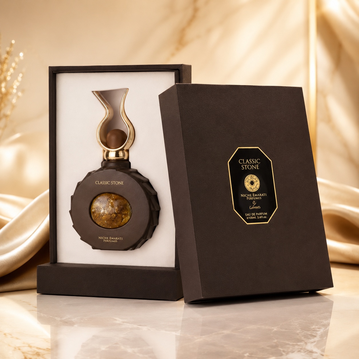 Parfum Arăbesc Classic Stone Lattafa 100 ml cu sticlă maro elegantă și cutie premium