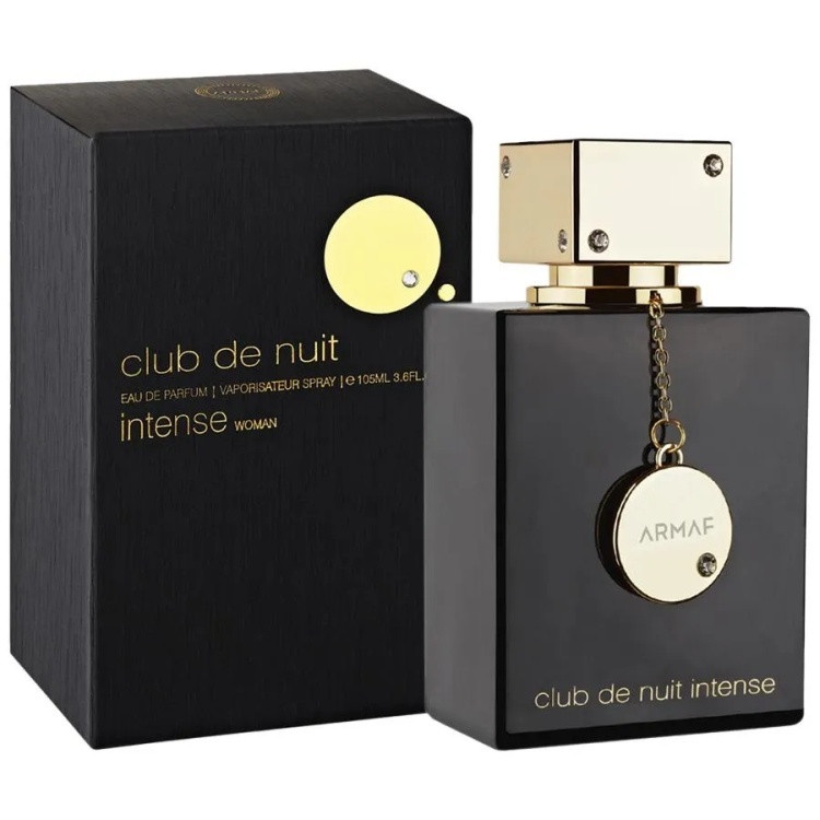 Cutie originală Armaf Club De Nuit Intense Woman 105 ml și flacon negru cu medalion auriu