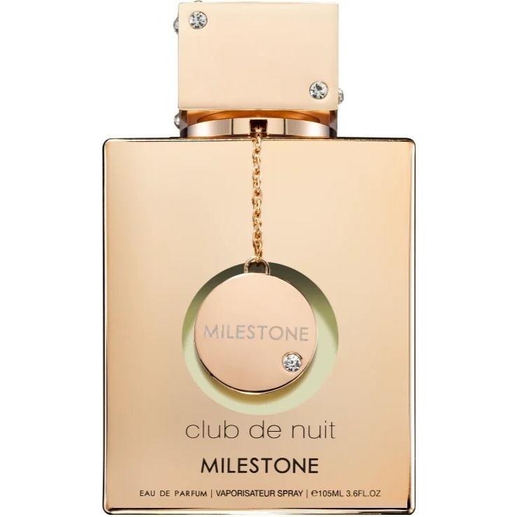 Flacon original Club De Nuit Milestone Armaf 105 ml champagne auriu cu capac pătrat și medalion Milestone
