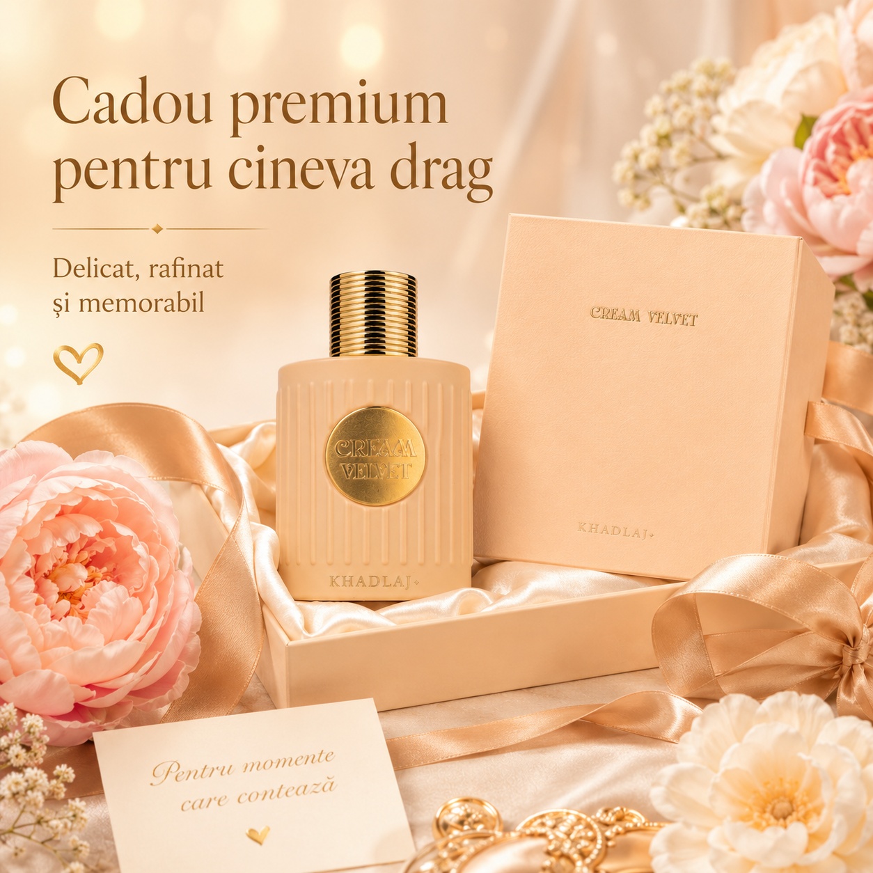 Cream Velvet cadou premium pentru cineva drag, parfum delicat rafinat și memorabil
