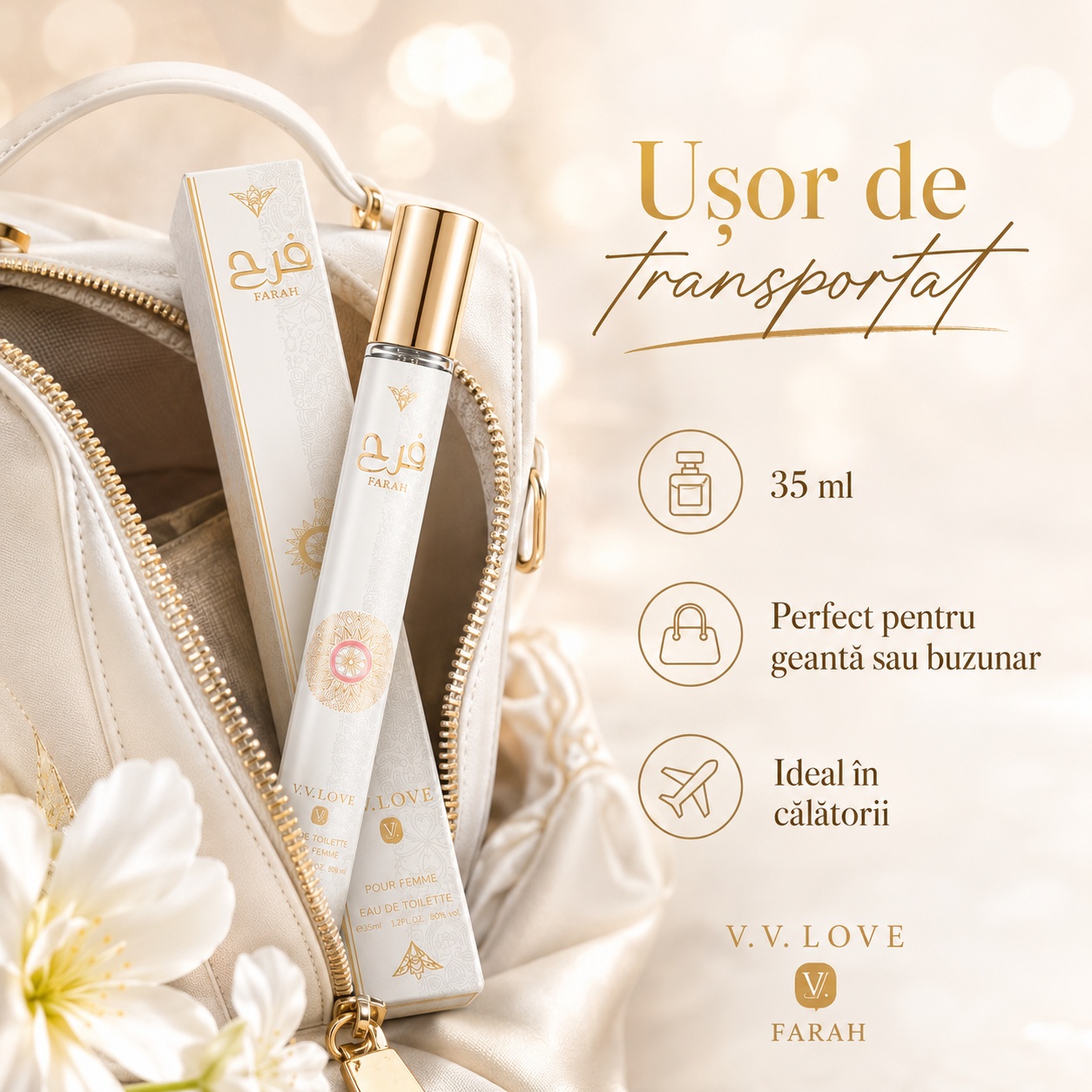 Parfum Farah 35 ml ușor de transportat perfect pentru geantă poșetă și călătorii