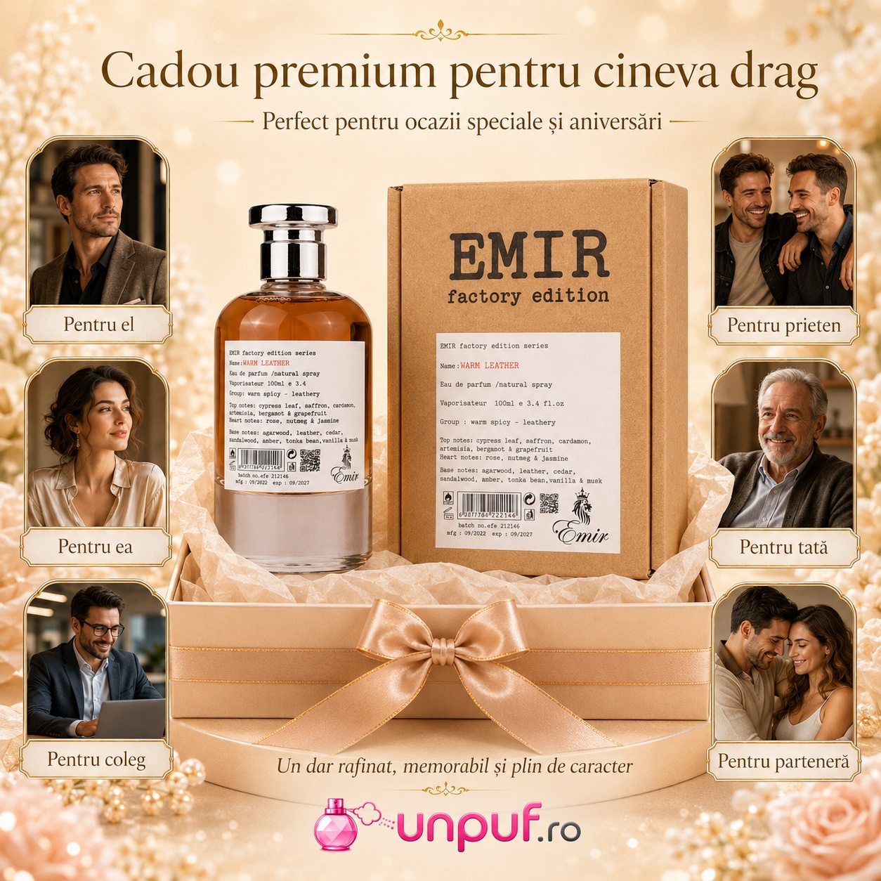 Emir Warm Leather Factory Edition cadou premium pentru cineva drag, parfum unisex elegant și memorabil