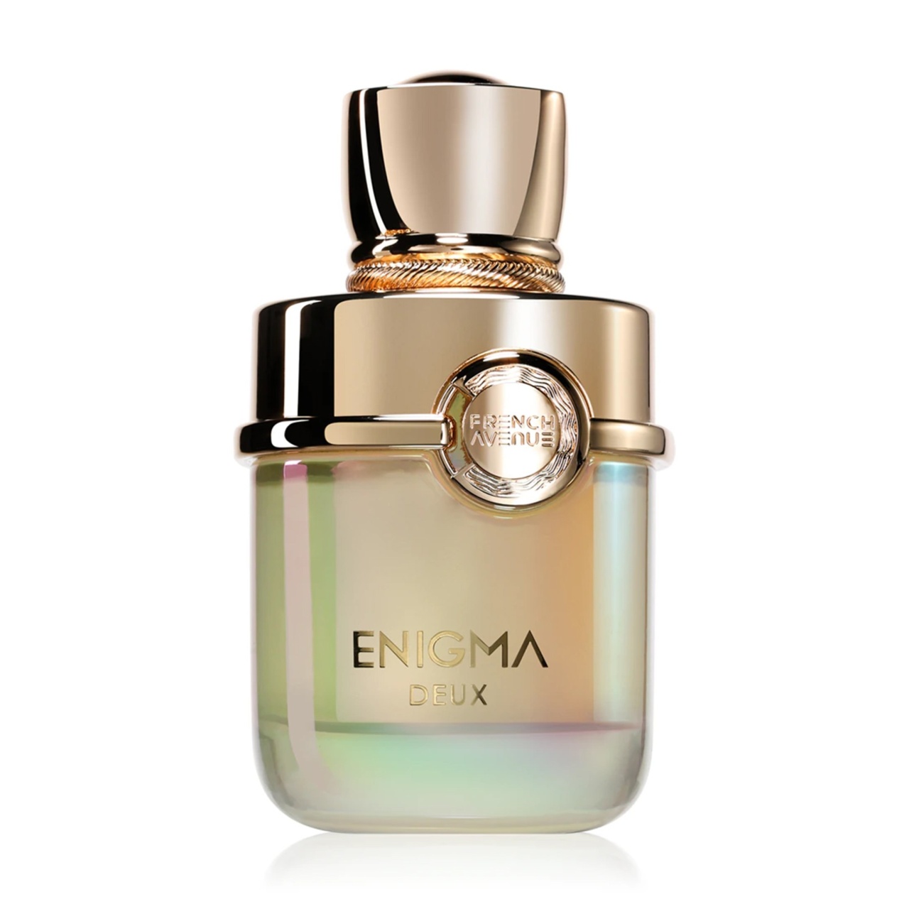 Produs real Enigma Deux French Avenue 100 ml cu sticlă irizată, capac auriu și cutie albă premium