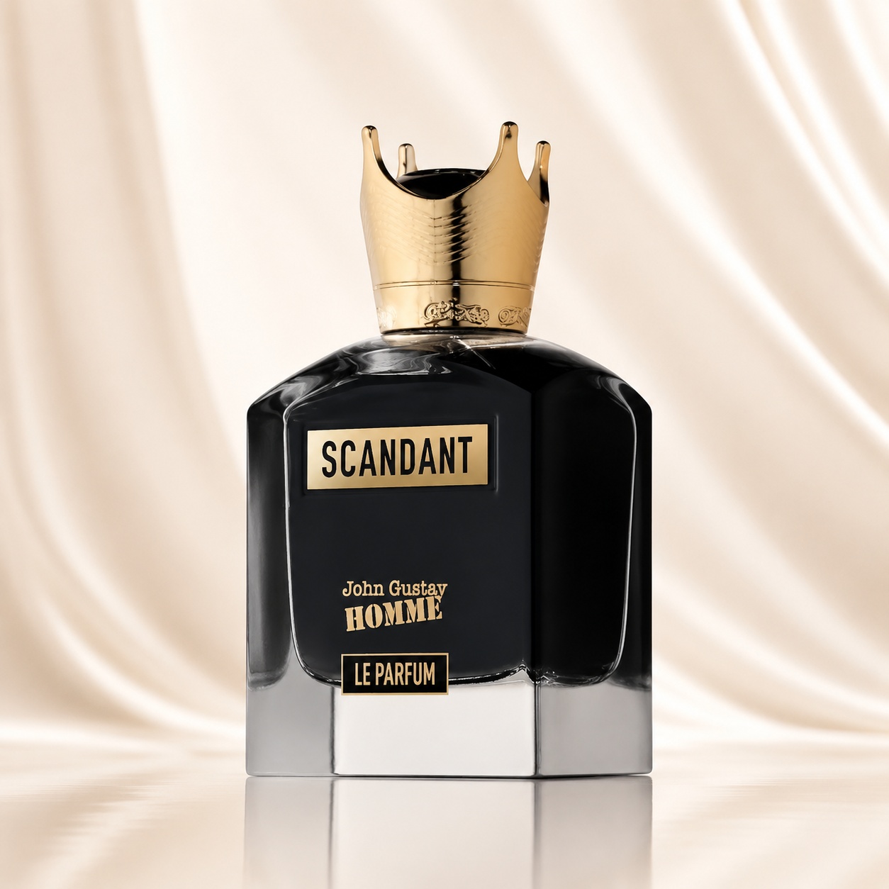 Flacon John Gustav Homme Scandant Fragrance World 100 ml Apă de Parfum pentru bărbați cu capac auriu tip coroană