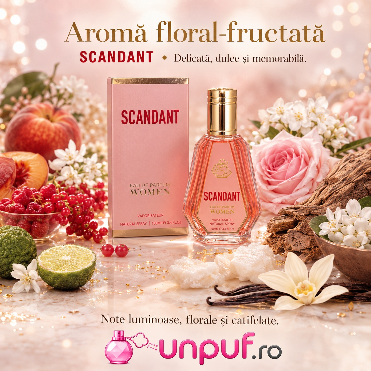 Fragrance World Scandant Belle Celine aromă floral-fructată, delicată, dulce și memorabilă
