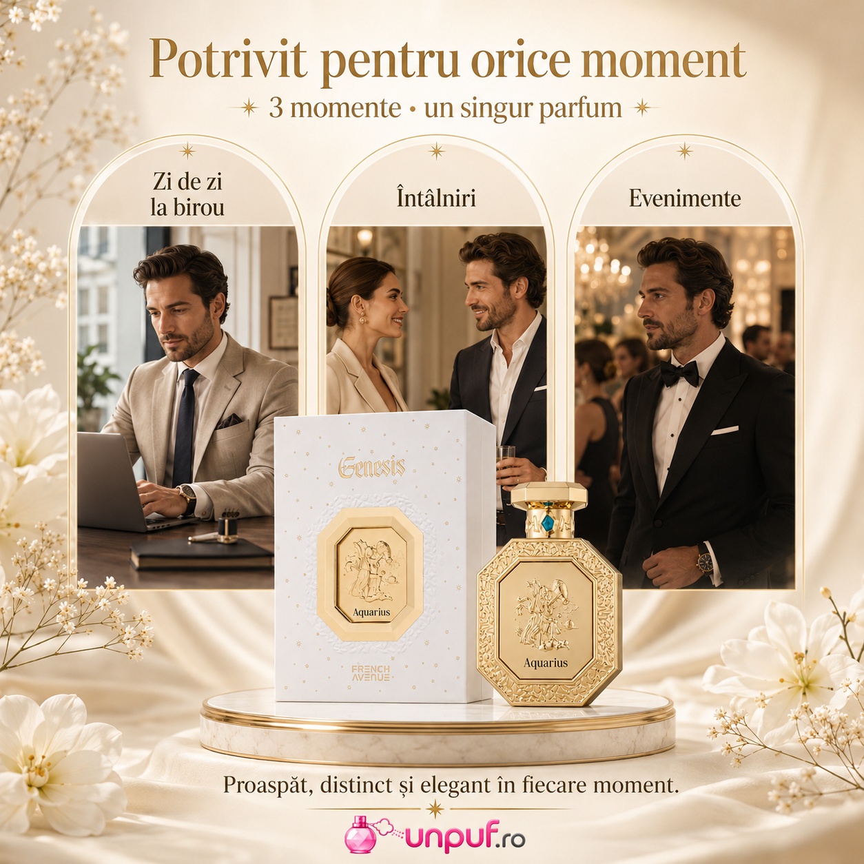 Parfum Genesis Aquarius French Avenue potrivit pentru zi de zi, birou, &icirc;nt&acirc;lniri și evenimente