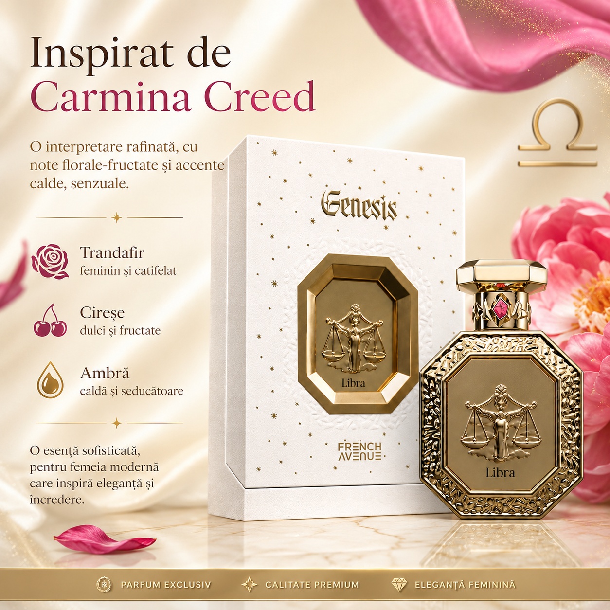 Parfum Genesis Libra French Avenue potrivit pentru zi, &icirc;nt&acirc;lniri, cadou și seară