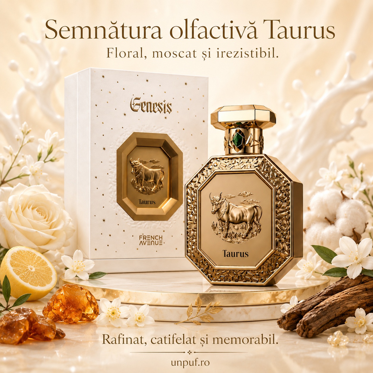 Semnătura olfactivă Taurus French Avenue, parfum floral, moscat, catifelat și memorabil