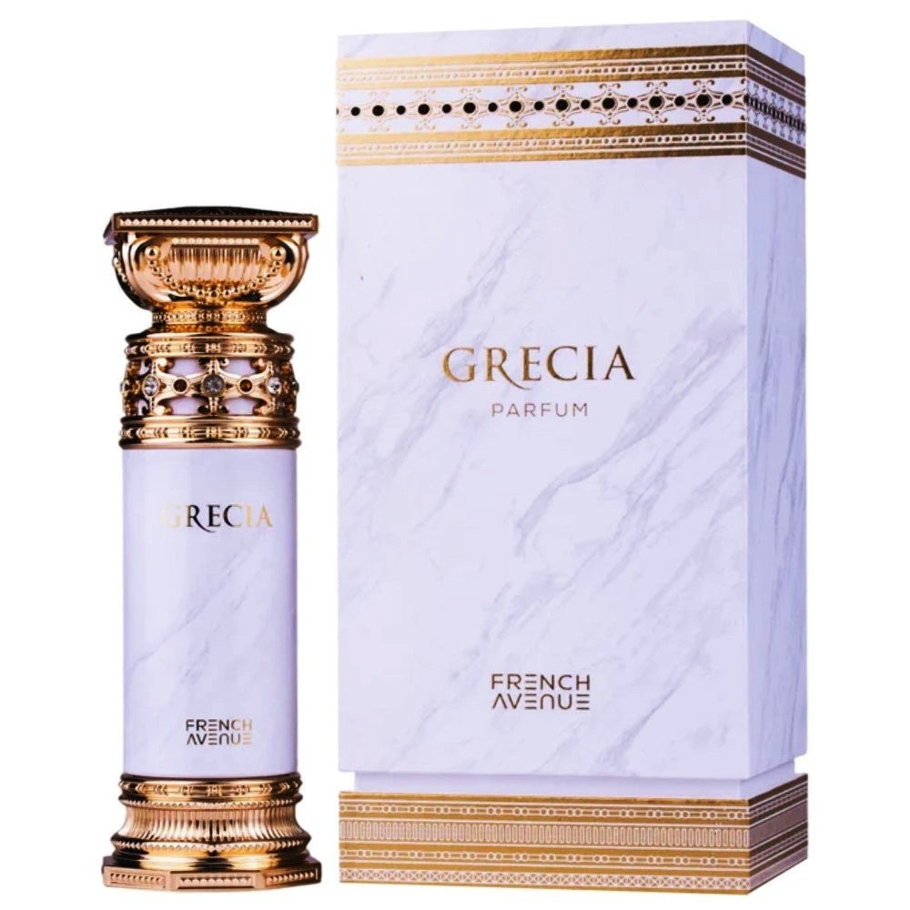 Produs real Grecia White French Avenue 100 ml cu sticlă albă marmorată și cutie originală