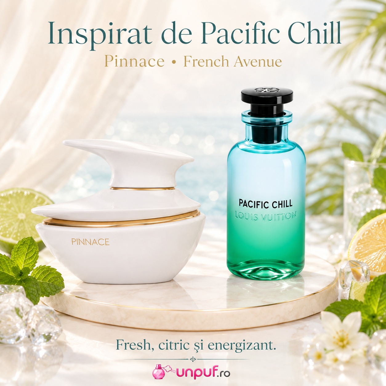 Parfum Pinnace French Avenue inspirat de LV Pacific Chill, fresh, citric și energizant