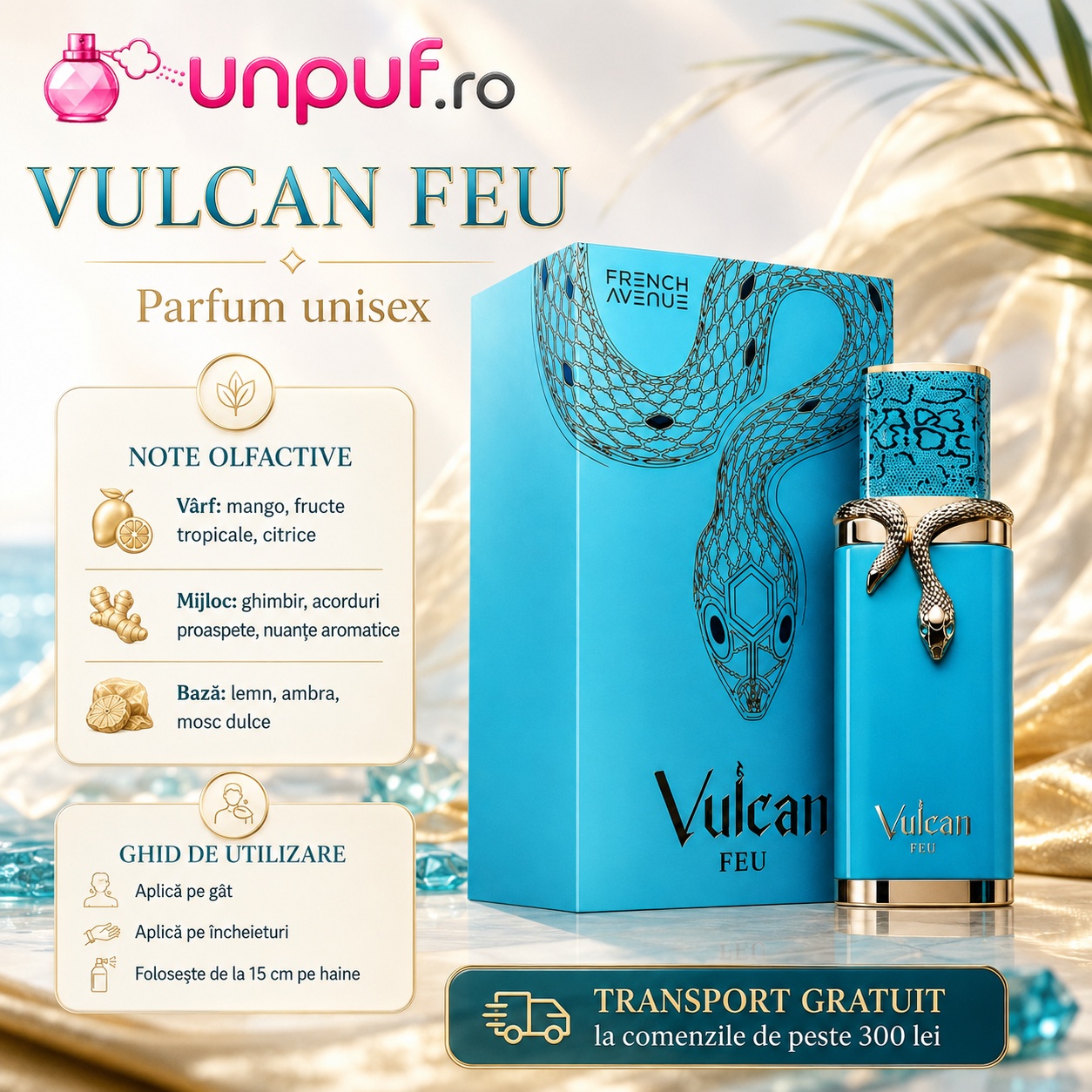 Vulcan Feu French Avenue parfum unisex note olfactive mango fructe tropicale citrice ghimbir mosc dulce