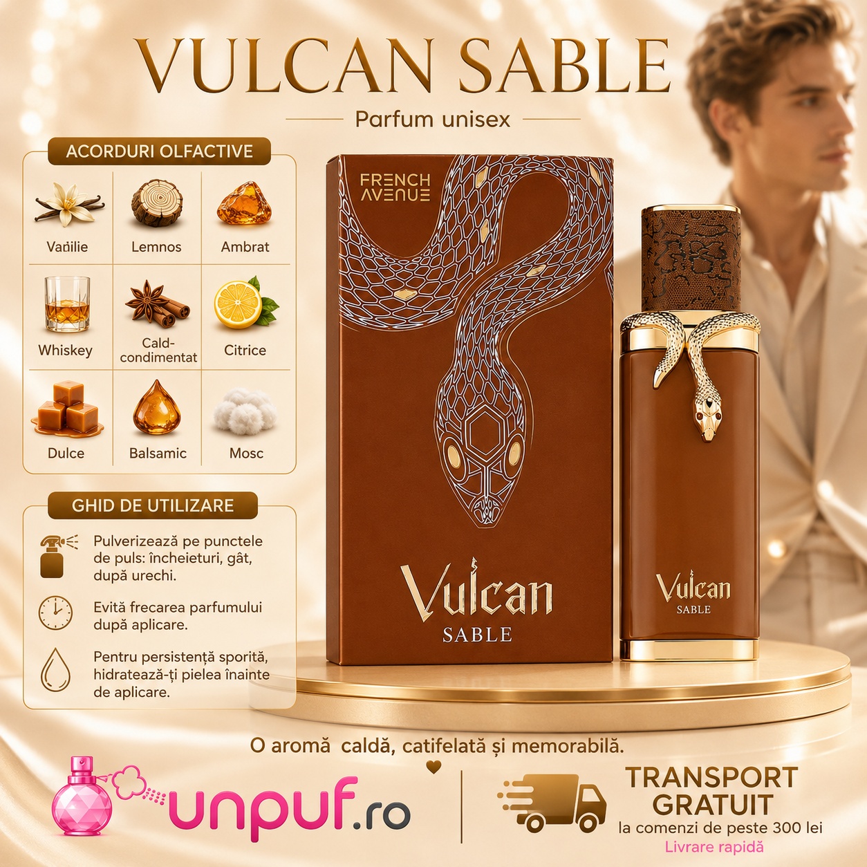 Vulcan Sable French Avenue parfum unisex acorduri olfactive vanilie lemnos ambrat whiskey cald condimentat citrice dulce balsamic mosc