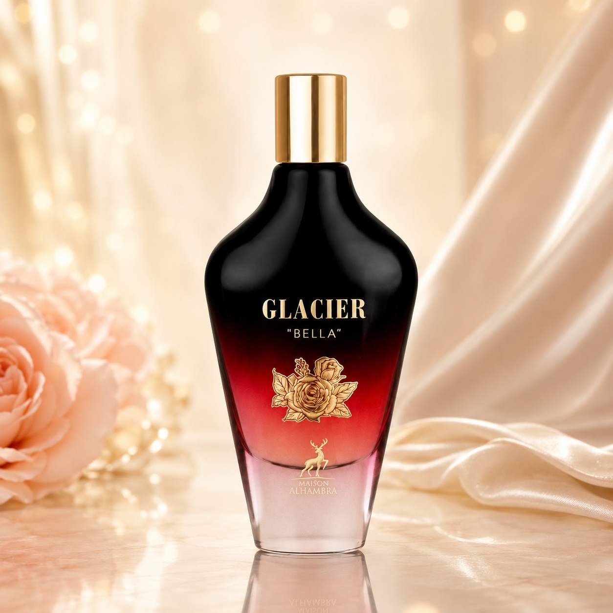 Glacier Bella Maison Alhambra sticlă elegantă negru roșu cu capac auriu parfum de damă 100 ml