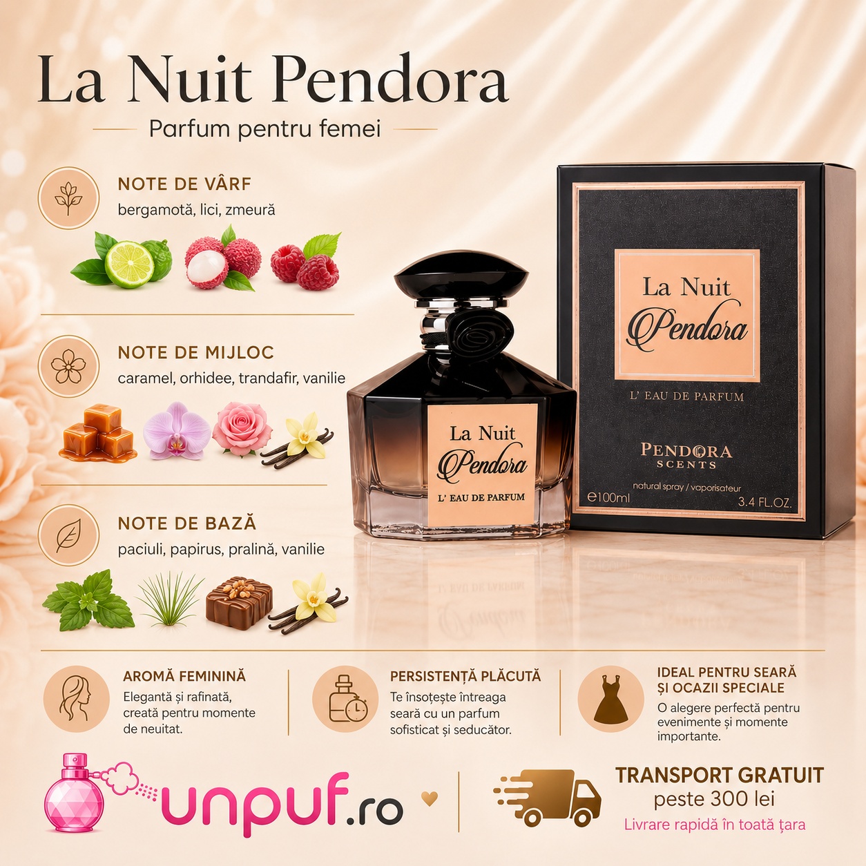 La Nuit Pendora Scents parfum de damă elegant seducător dulce și persistent