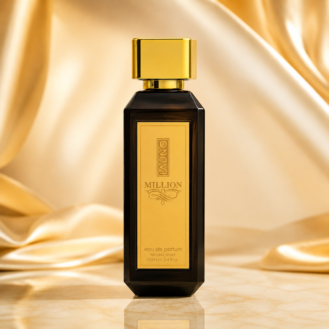 Sticlă parfum La Uno Million Le Parfum Fragrance World 100 ml cu design negru și auriu