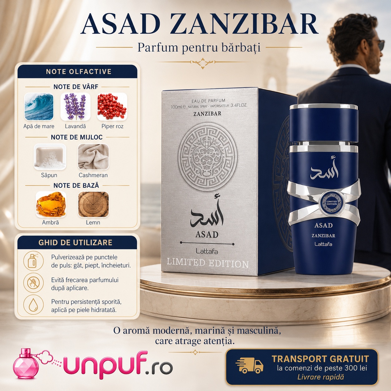 Parfum Lattafa Asad Zanzibar Limited Edition cadou premium pentru bărbat soț iubit tată frate sau coleg