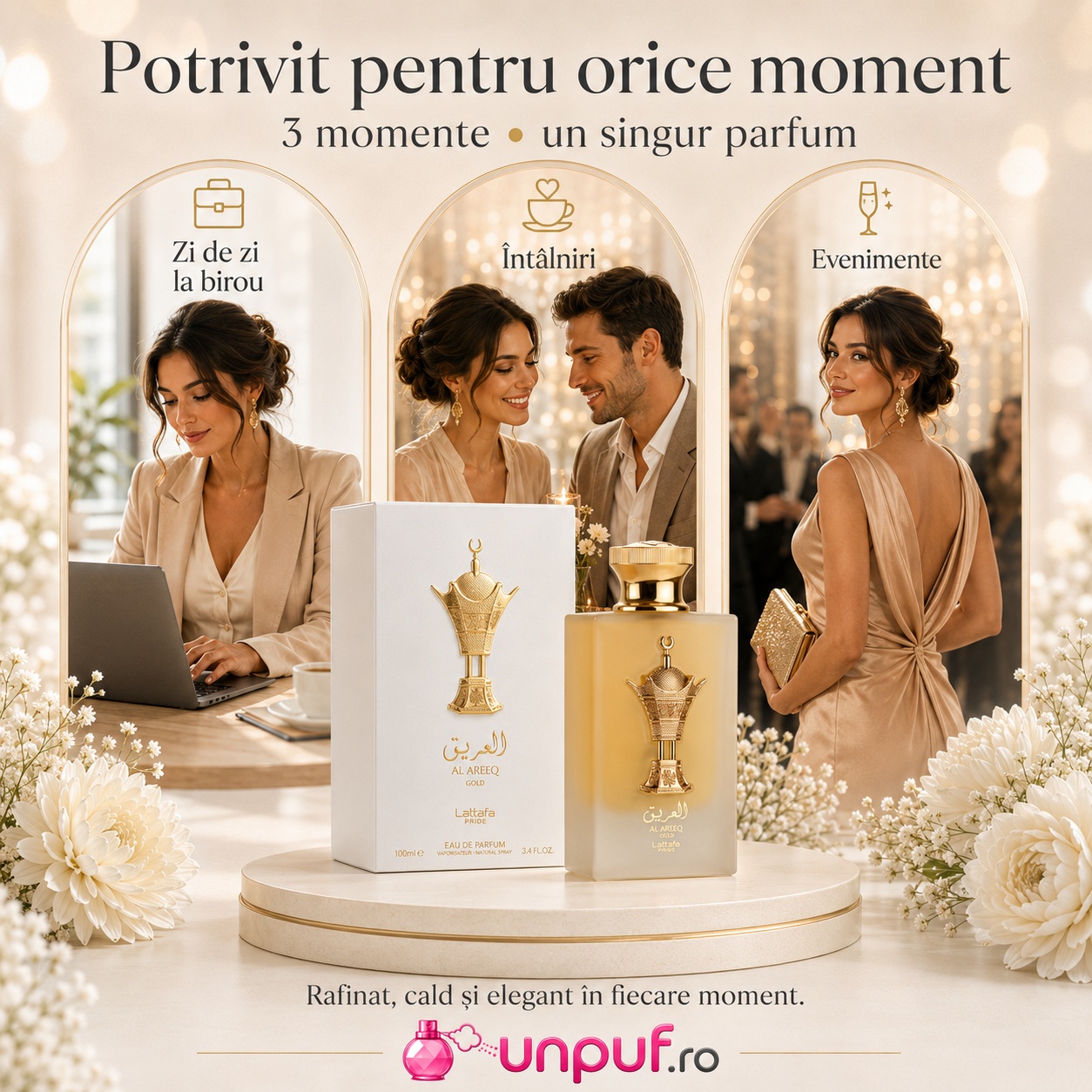 Lattafa Pride Al Areeq Gold parfum potrivit pentru zi de zi la birou, întâlniri și evenimente elegante