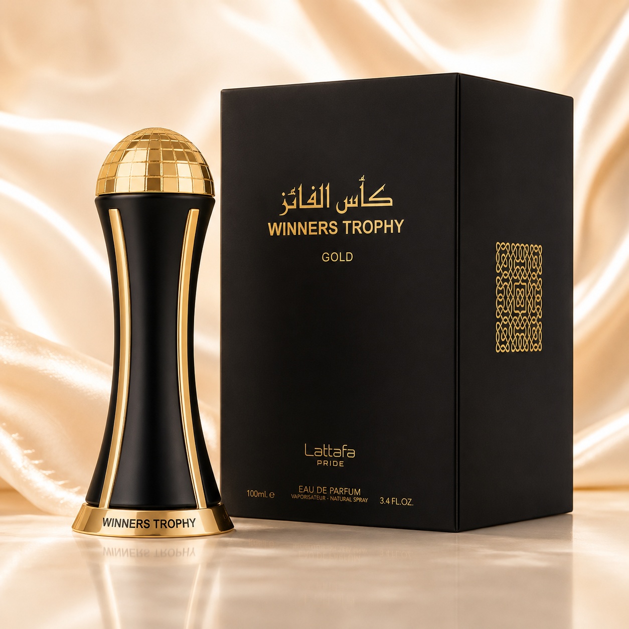 Parfum Arăbesc Lattafa Pride Winners Trophy Gold EDP 100 ml Unisex cu sticlă neagră aurie și cutie premium
