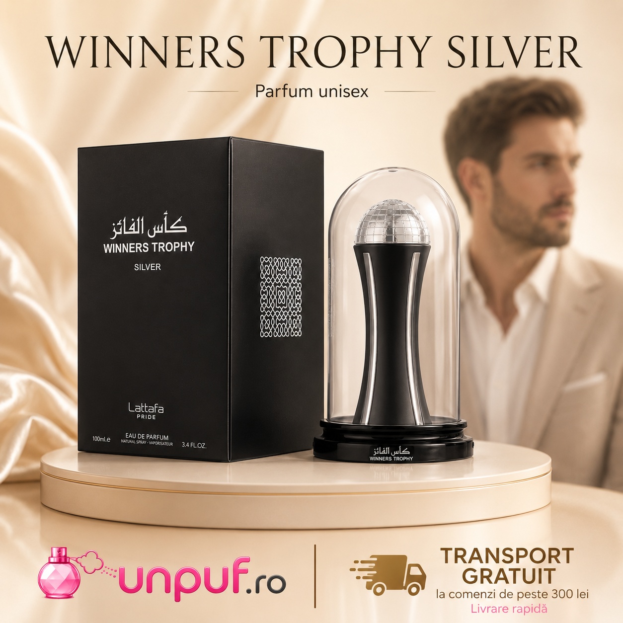 Winners Trophy Silver Lattafa Pride parfum unisex cu transport gratuit la comenzi de peste 300 lei unpuf.ro