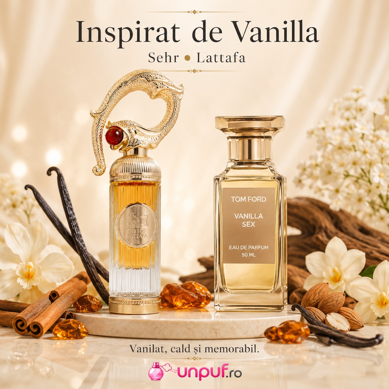 Lattafa Sehr inspirat de Vanilla, parfum vanilat, cald și memorabil cu migdale, scorțișoară, ambră și vanilie