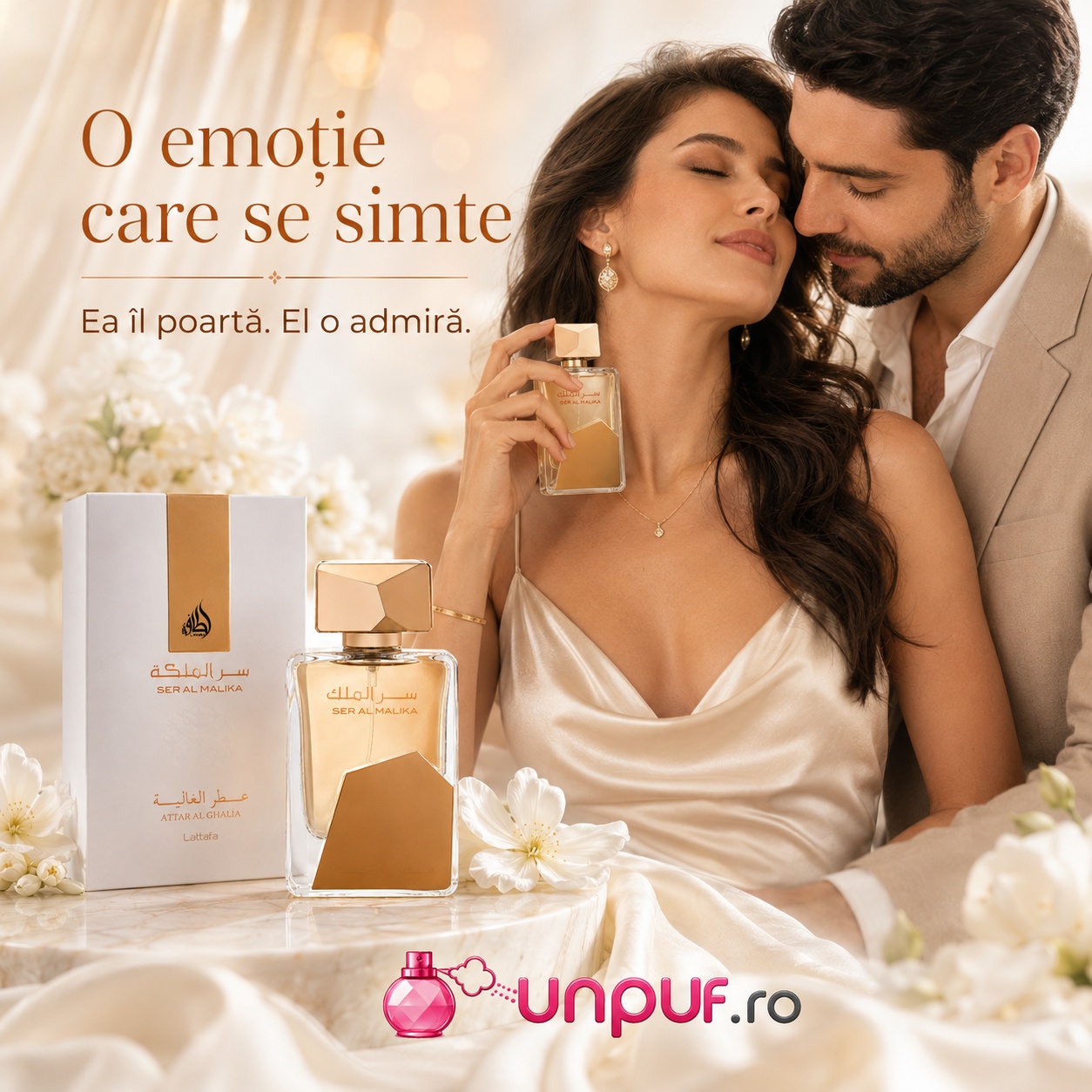 Lattafa Ser Al Malika parfum unisex romantic cu aromă elegantă, ea îl poartă, el o admiră