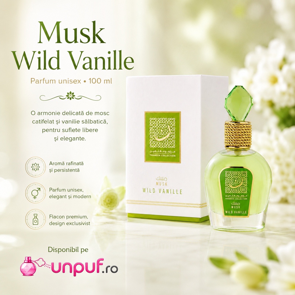 Musk Wild Vanille Lattafa parfum unisex 100 ml cu aromă rafinată persistentă și flacon premium