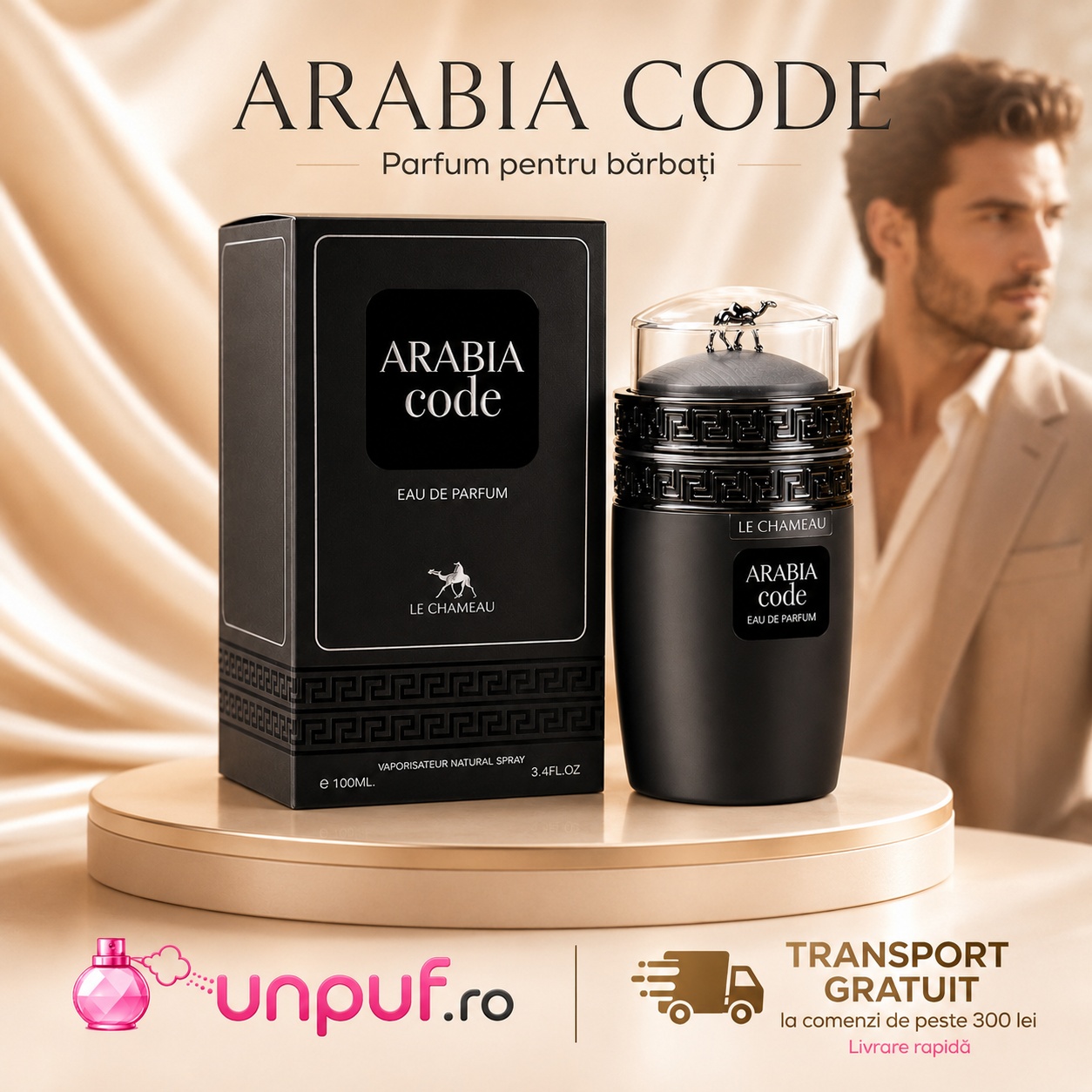 Le Chameau Arabia Code parfum arabesc pentru bărbați disponibil pe unpuf.ro cu transport gratuit peste 300 lei
