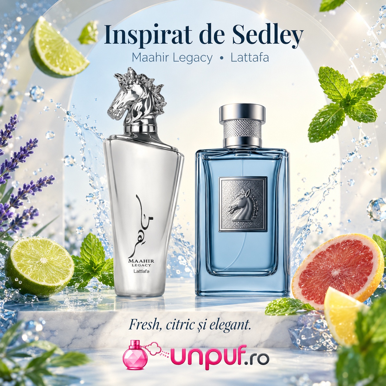 Maahir Legacy Lattafa inspirat din Sedley Parfums de Marly, parfum fresh citric elegant cu mentă lavandă și grepfrut