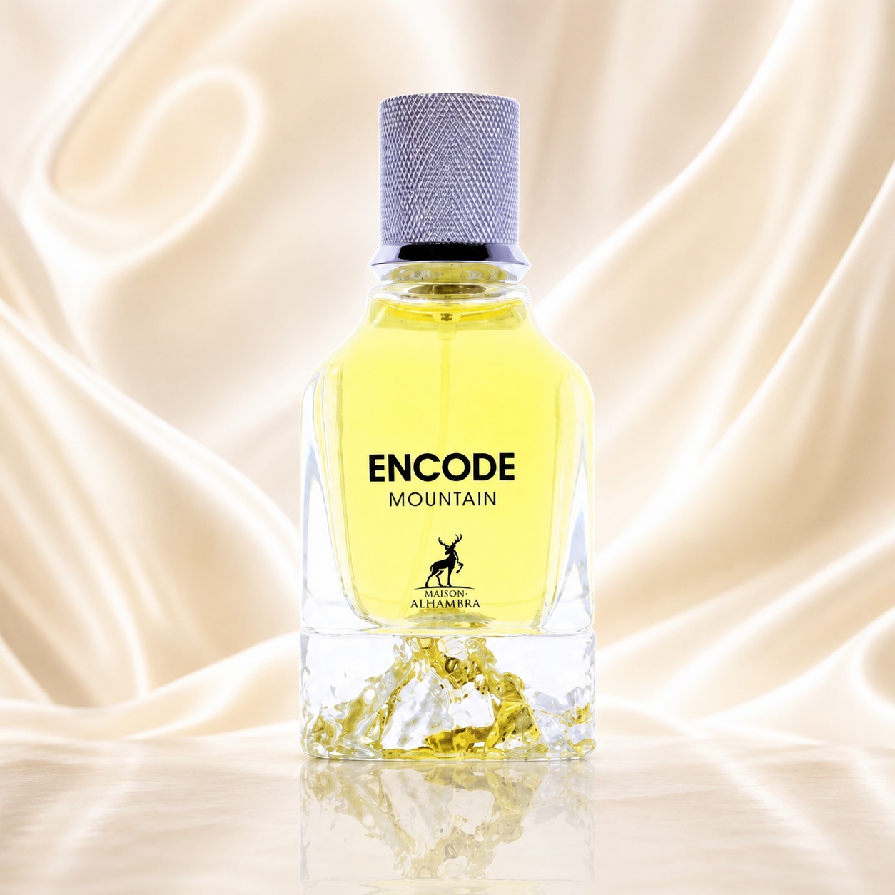 Sticlă parfum Encode Mountain Maison Alhambra 100 ml pe fundal satinat premium