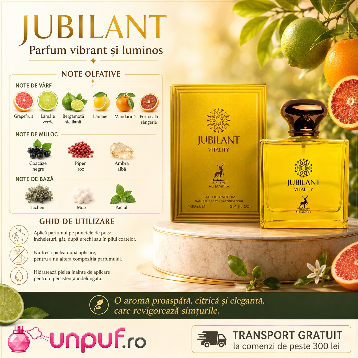 Jubilant Vitality note olfactive și ghid de utilizare pentru persistență mai bună