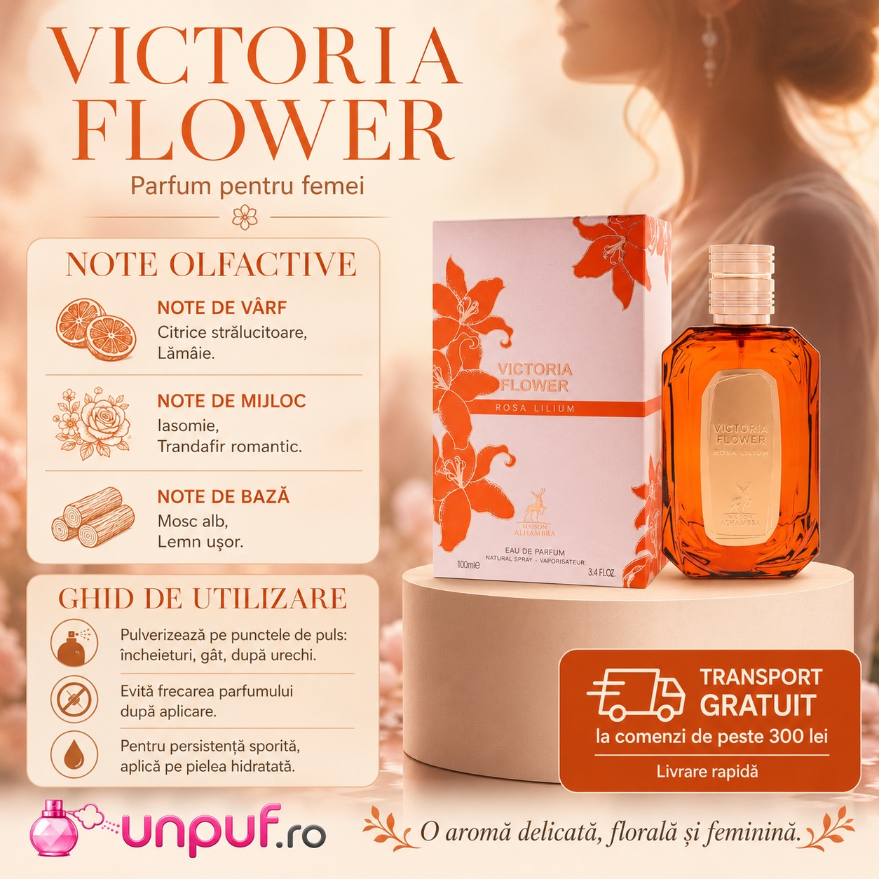 Note olfactive Victoria Flower Rosa Lilium, parfum floral feminin Maison Alhambra