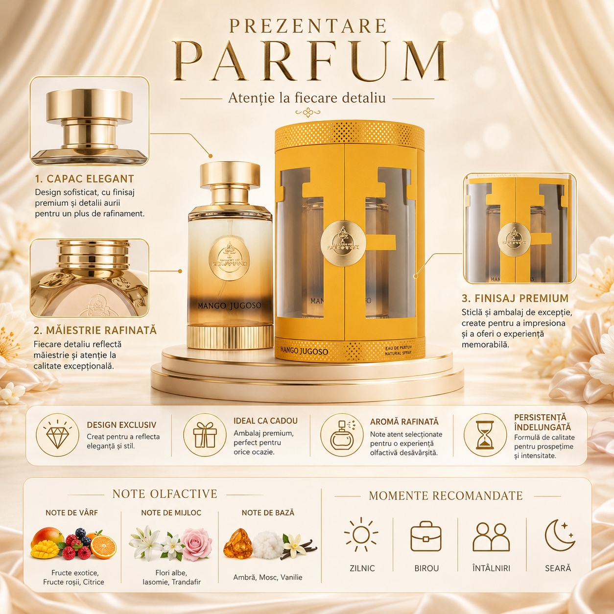 Prezentare parfum Ministry Of Gourmand Mango Jugoso cu note olfactive, design elegant și momente recomandate