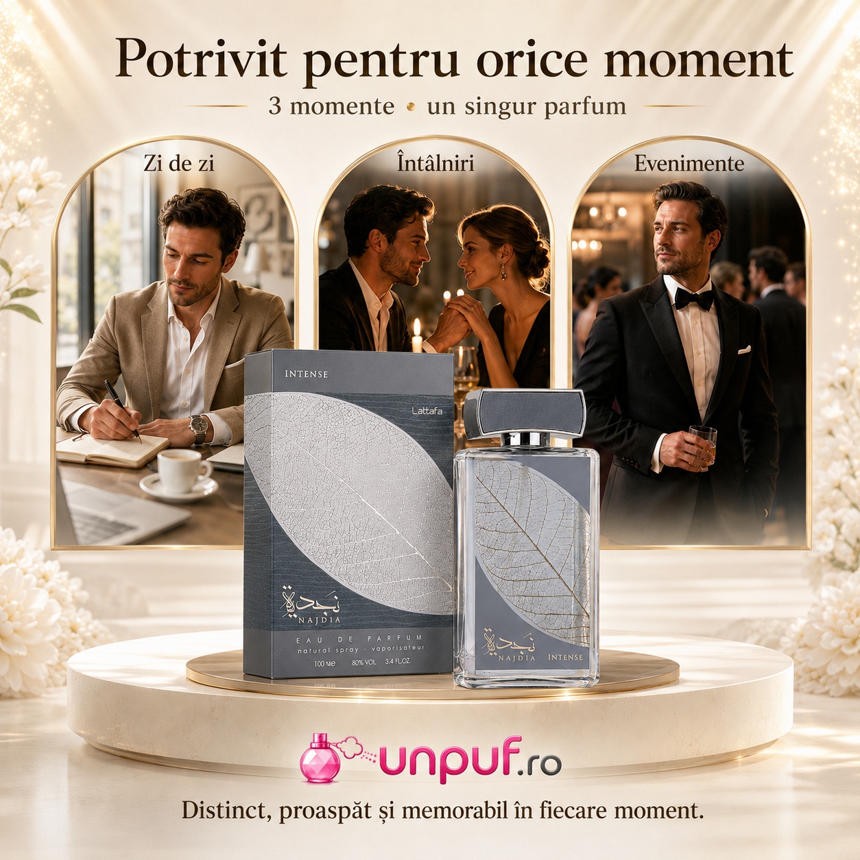 Parfum Najdia Intense Lattafa potrivit pentru zi de zi, &icirc;nt&acirc;lniri și evenimente elegante