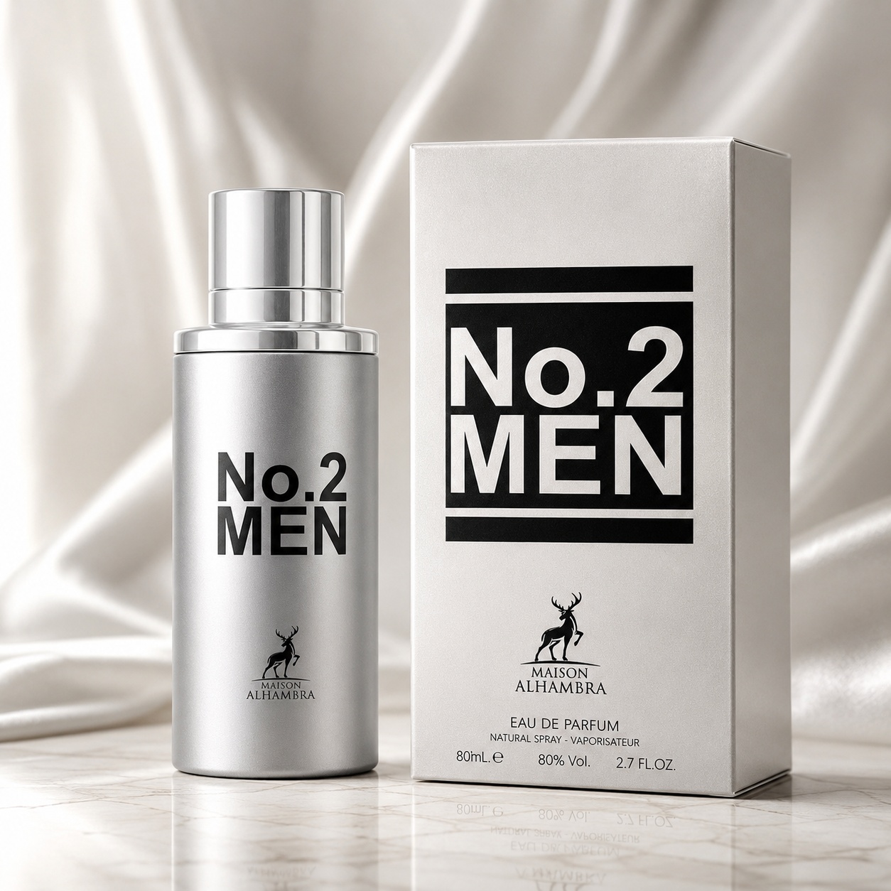 Parfum Arăbesc No. 2 Men Maison Alhambra EDP 80 ml Bărbat cu flacon argintiu și cutie albă premium