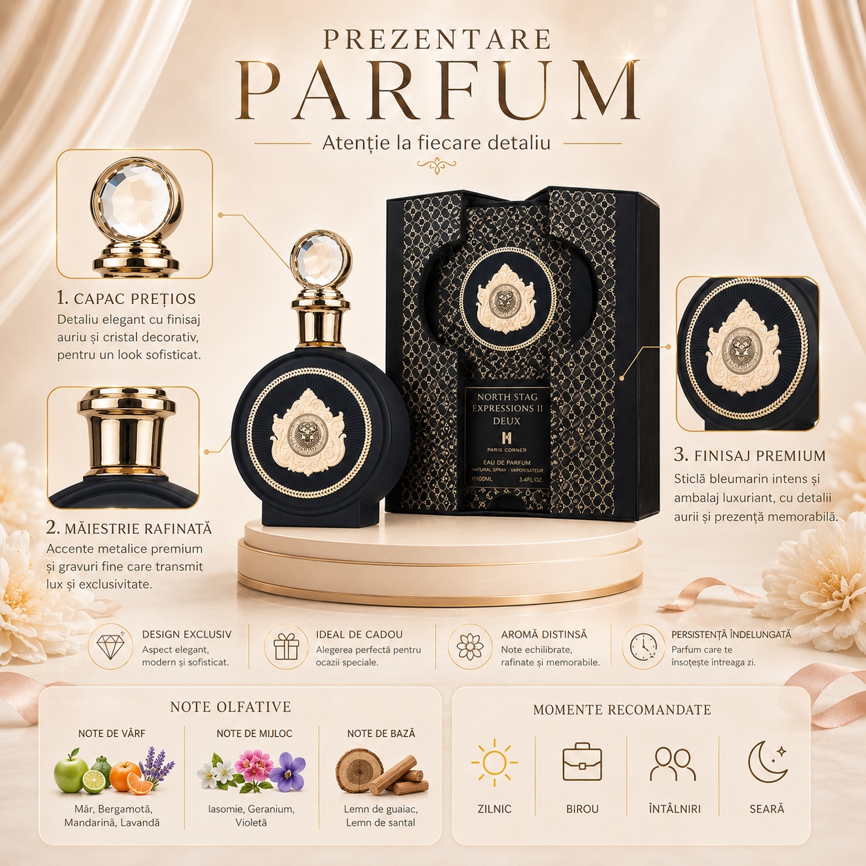 Prezentare parfum North Stag Expressions II Deux cu note olfactive, design exclusiv și momente recomandate